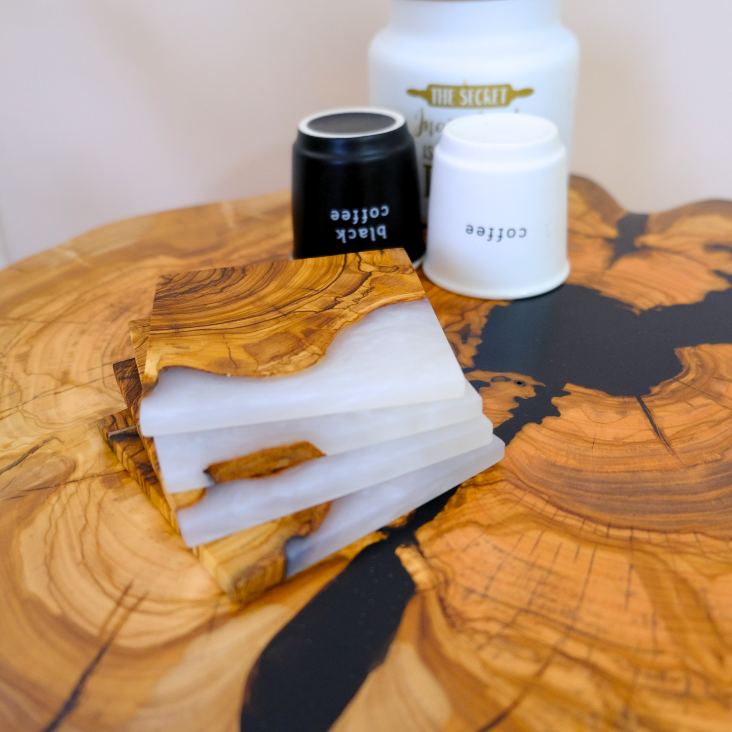 Olive Wood and Resin Coffee Table